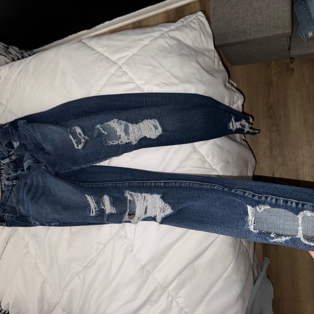 American Eagle Outfitters Dark Blue Distressed high rise Skinny Jeans